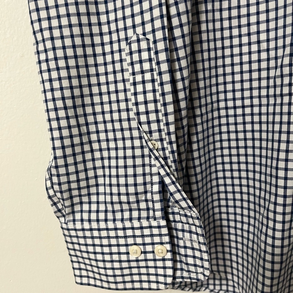 Peter Millar Nanoluxe 100% Cotton Blue and White plaid Dress Shirt Size XL - Picture 6 of 8